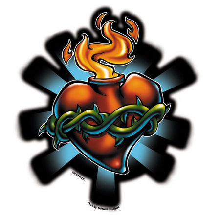 flaming heart tattoos. Sacred Heart Tattoo Sticker