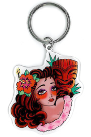 Sunny Buick Tiki Girl Tattoo Pinup Keychain | Keyrings