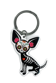 Evilkid Chihuahua Sugar Skull keyring | Day of the Dead Stickers, Patches, Button Boxes & Pins!