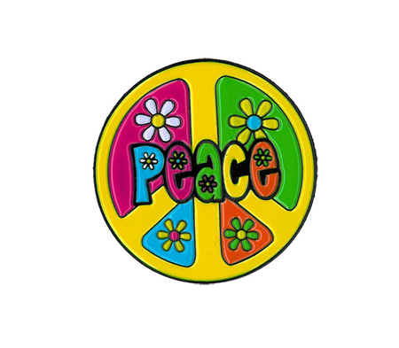 Peace w/ Flowers Round Enamel Pin | Hippie