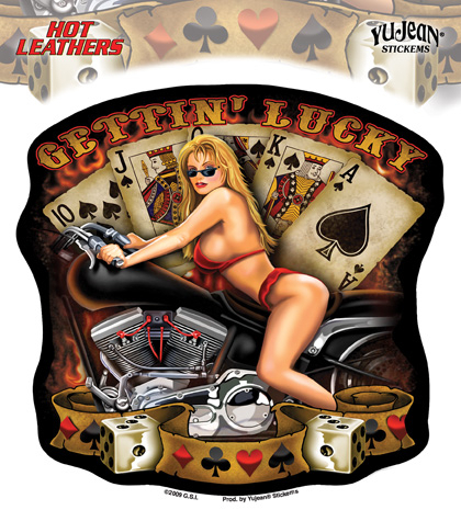 Hot Leathers Gettin' Lucky Biker Pinup Sticker