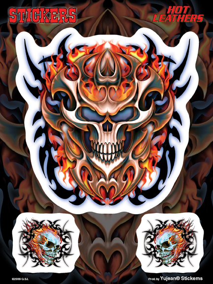 Hot Leathers Flaming Tribal Skull 6x8 Sticker