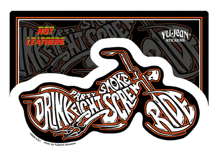 Hot Leathers Drink, Ride, Fight Biker Sticker