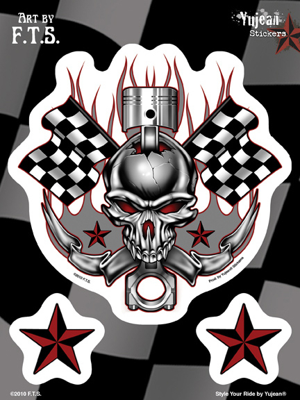 F.T.S Racing Skull 6x8 Sticker | Custom Car Culture