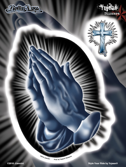 Rollin Low Praying Hands 6x8 Sticker | Window Stickers: Clear Backing, Put Them Anywhere!