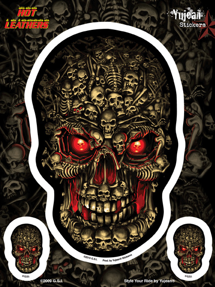 Hot Leathers Boneyard Skull Biker 6x8 Sticker | Stickers