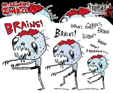 Dr Krinkles Brains, Brains, Brains Zombie Sticker | Undead, Skeletons and Creatures of the Night