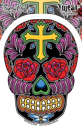 Sunny Buick's Rose Cross Sugar Skull Sticker | Day of the Dead Stickers, Patches, Button Boxes & Pins!