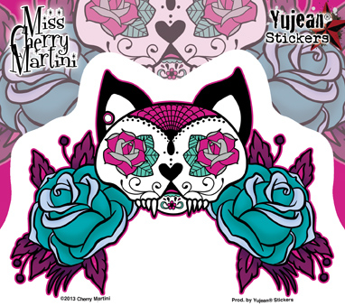 Miss Cherry Martini Tattoo Sugar Skull Cat Sticker | Stickers