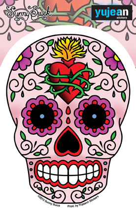 Sunny Buick Sacred Heart Sugar Skull Sticker | Window Stickers: Clear Backing, Put Them Anywhere!