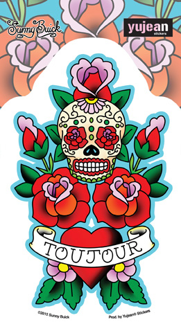 Sunny Buick Toujour Skull Sticker | Day of the Dead Stickers, Patches, Button Boxes & Pins!