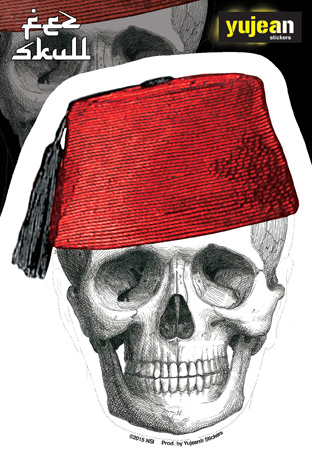 Cabinet of Curiosities Fez Skull-Face Sticker | Window Stickers: Clear Backing, Put Them Anywhere!