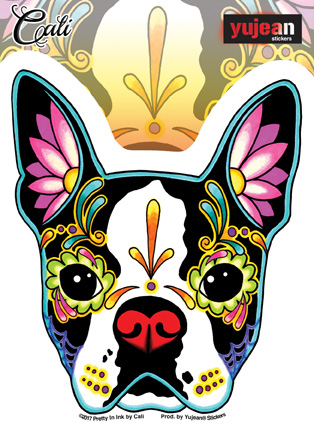 Cali Boston Terrier Sticker | Sugar Skulls