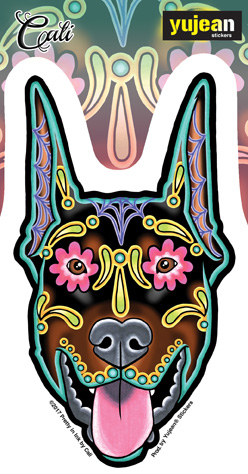 Cali's Doberman Sticker | Day of the Dead Stickers, Patches, Button Boxes & Pins!
