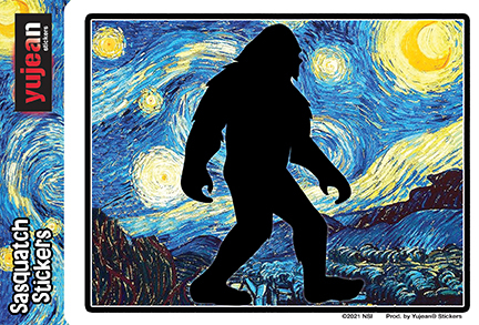 Sasquatch Bigfoot Starry Night Sticker | Window Stickers: Clear Backing, Put Them Anywhere!