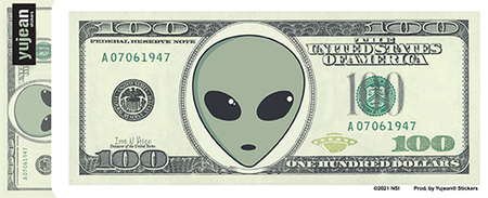 $100 Alien Sticker | Stickers